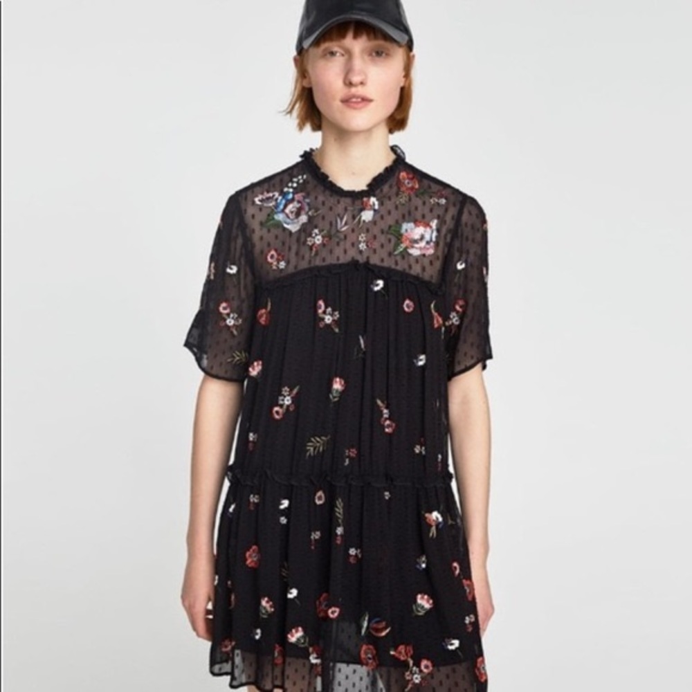 Zara floral embroidered babydoll dress